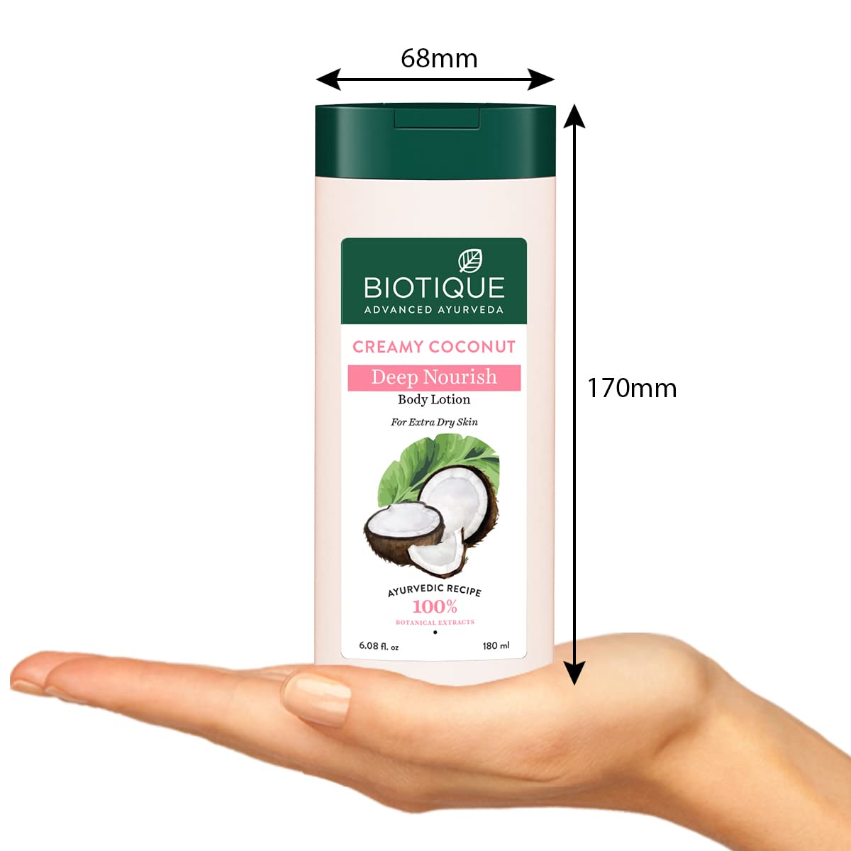 Biotique Creamy Coconut Body Lotion, Botanical Moisturizer for Extra Dry Skin - front view