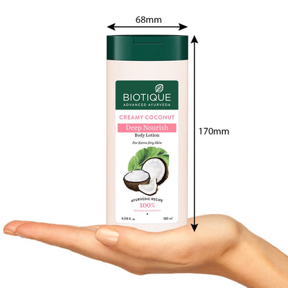 Biotique Creamy Coconut Body Lotion, Botanical Moisturizer for Extra Dry Skin - front view