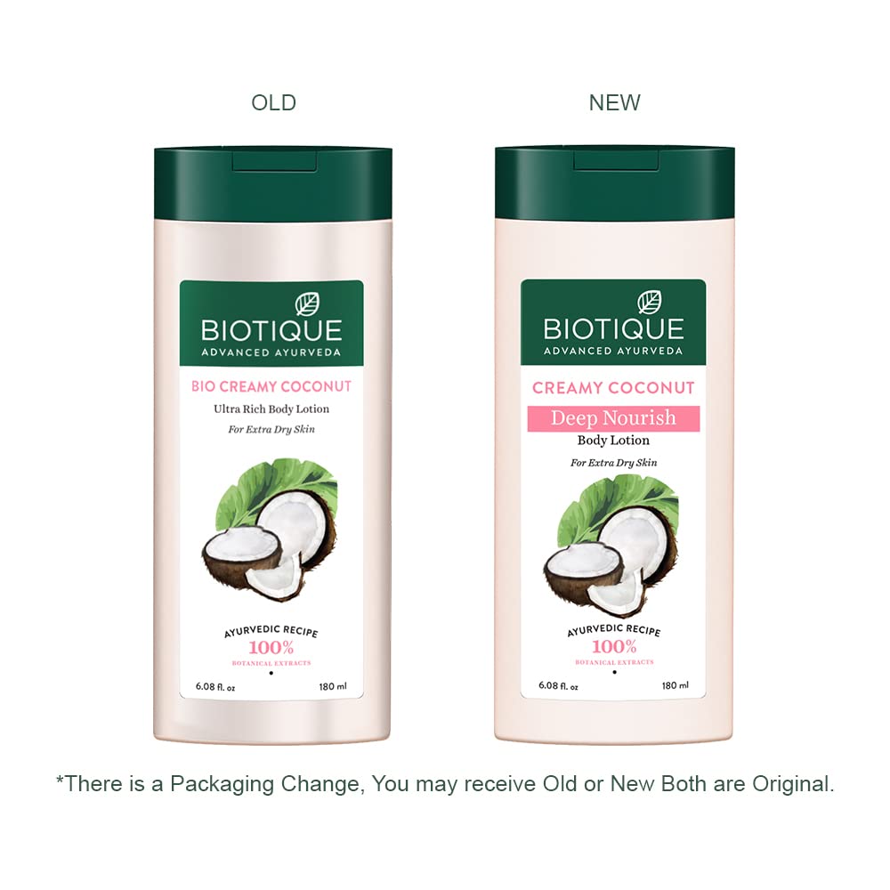 Biotique Creamy Coconut Body Lotion, Botanical Moisturizer for Extra Dry Skin - back view