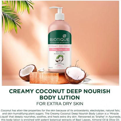 Biotique Creamy Coconut Body Lotion, Botanical Moisturizer for Extra Dry Skin - front view (7)