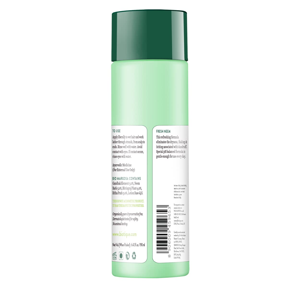 Biotique Fresh Neem Shampoo and Conditioner, Botanical Hair Cleanser with Bhringraj and Reetha - back view (17)