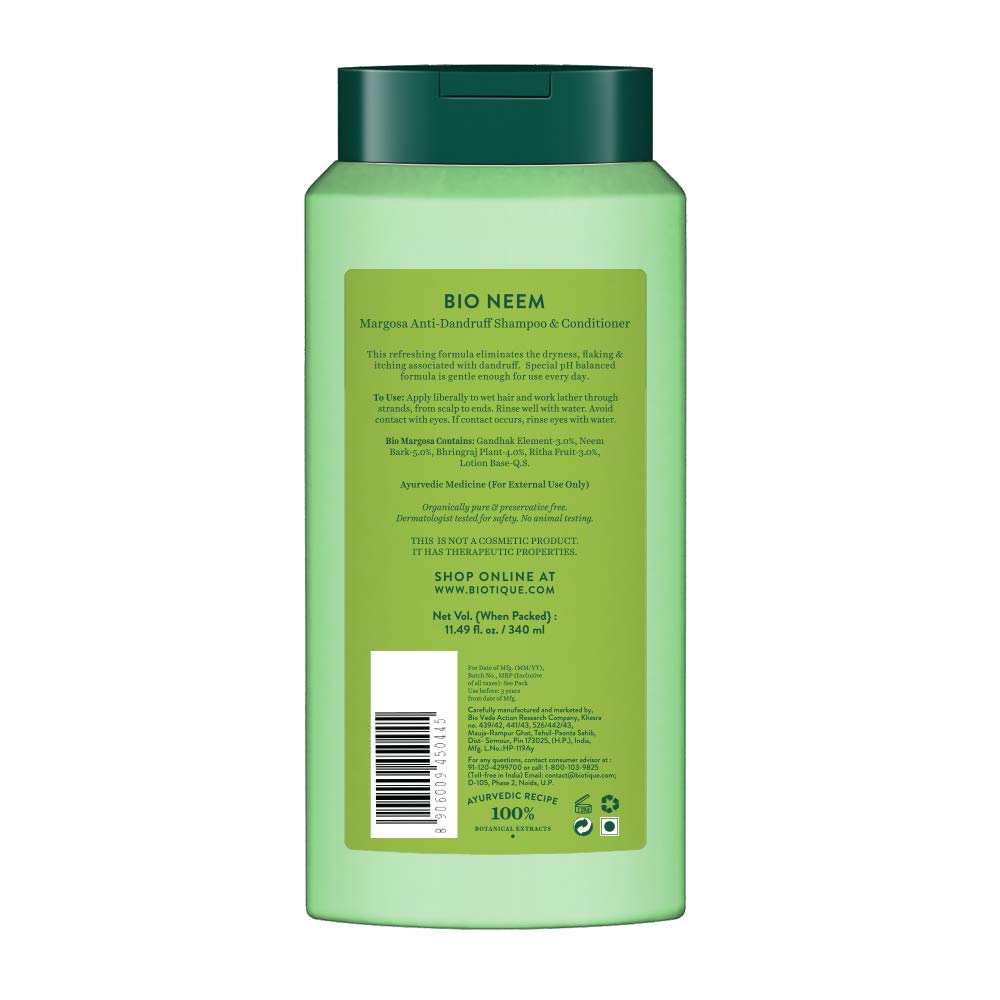 Biotique Fresh Neem Shampoo and Conditioner, Botanical Hair Cleanser with Bhringraj and Reetha - front view (21)