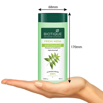 Biotique Fresh Neem Shampoo and Conditioner, Botanical Hair Cleanser with Bhringraj and Reetha - back view (9)