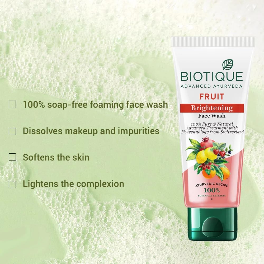 Biotique Fruit Brightening Face Wash, 100% Botanical Extracts, Soap-Free, All Skin Types - label detail (12)