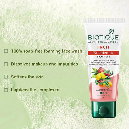 Biotique Fruit Brightening Face Wash, 100% Botanical Extracts, Soap-Free, All Skin Types - label detail (12)