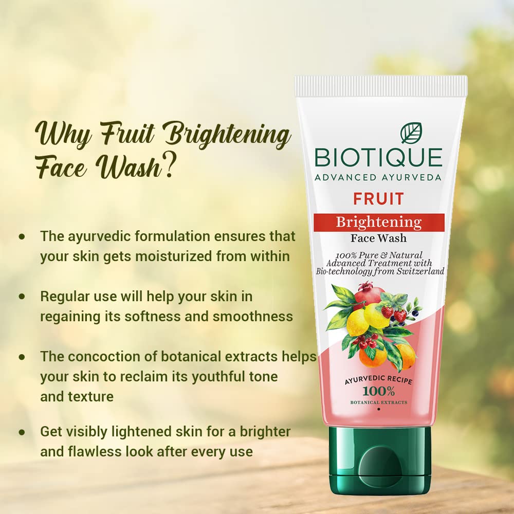 Biotique Fruit Brightening Face Wash, 100% Botanical Extracts, Soap-Free, All Skin Types - packaging