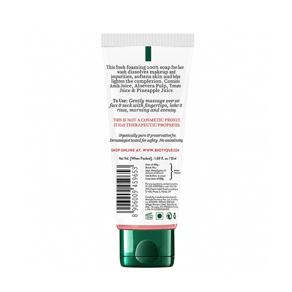 Biotique Fruit Brightening Face Wash, 100% Botanical Extracts, Soap-Free, All Skin Types - front view (9)