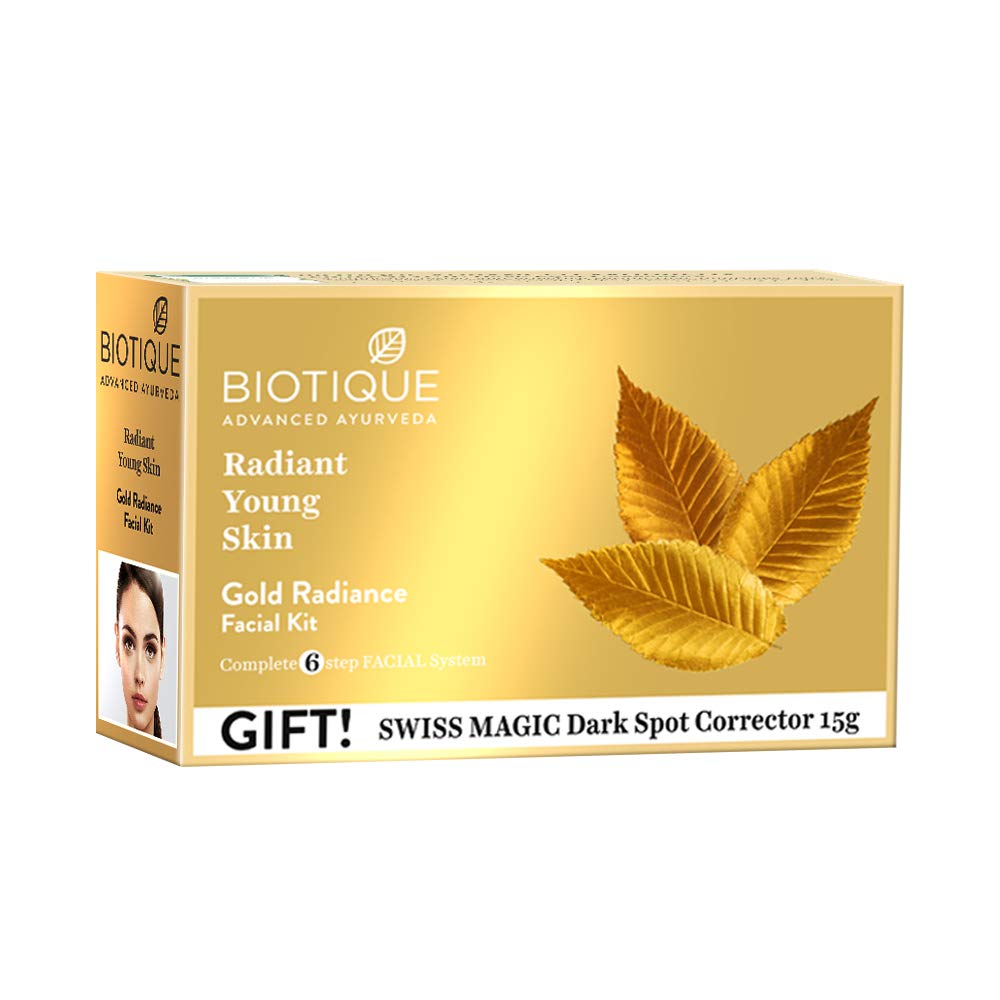 Biotique Gold Radiance Facial Kit, 6-Step Ayurvedic Facial Kit for Women, 65g