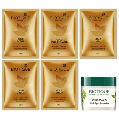 Biotique Gold Radiance Facial Kit, 6-Step Ayurvedic Facial Kit for Women, 65g - label detail