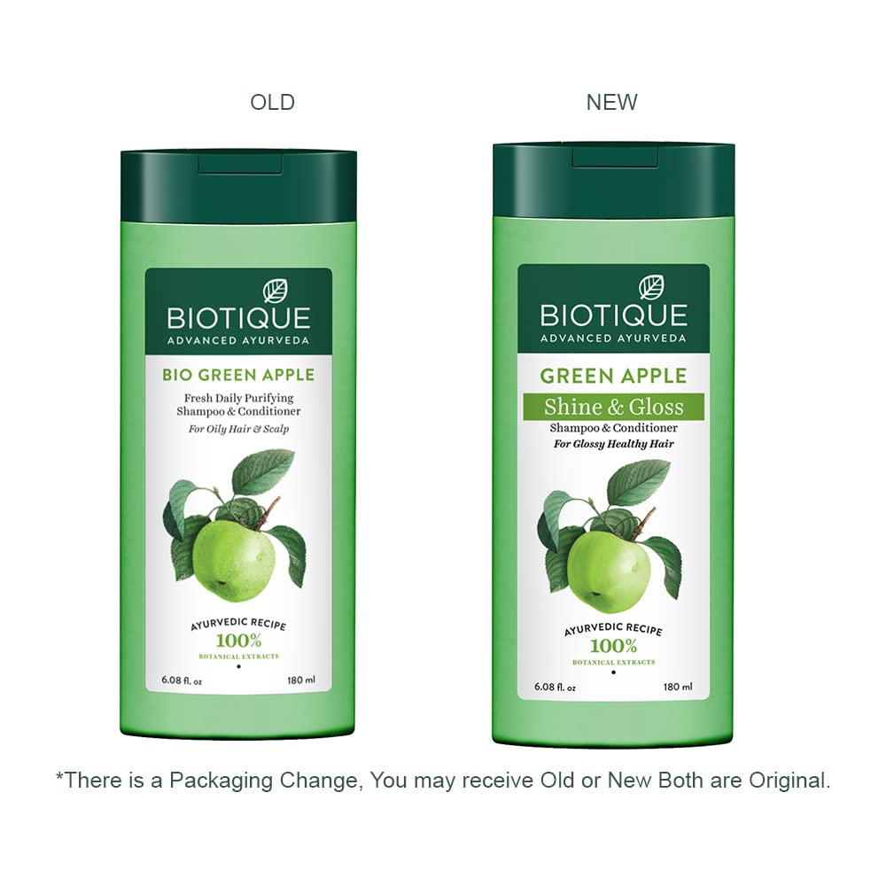 Biotique Green Apple Shine & Gloss Shampoo and Conditioner, Botanical Hair Cleanser with Green Apple Extract, pH-Balanced For
