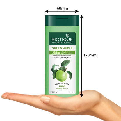 Biotique Green Apple Shine & Gloss Shampoo and Conditioner, Botanical Hair Cleanser with Green Apple Extract, pH-Balanced For