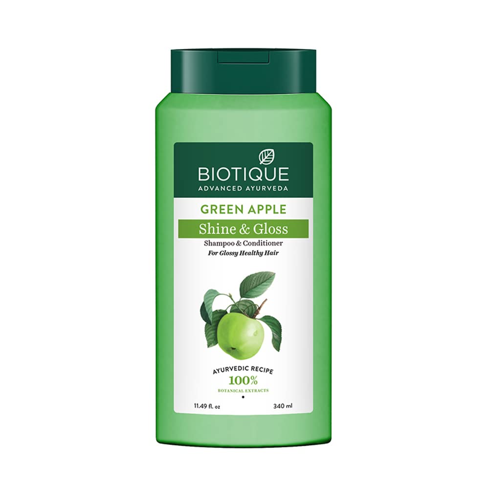 Biotique Green Apple Shine & Gloss Shampoo and Conditioner, Botanical Hair Cleanser with Green Apple Extract, pH-Balanced For