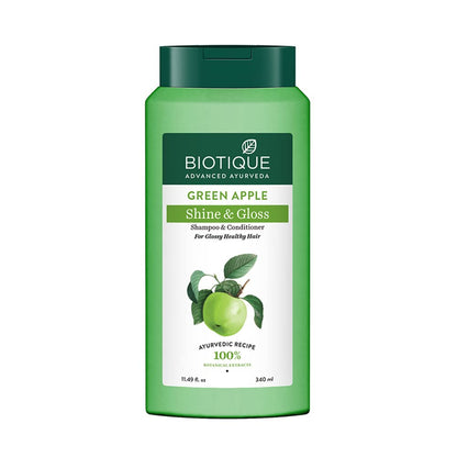 Biotique Green Apple Shine & Gloss Shampoo and Conditioner, Botanical Hair Cleanser with Green Apple Extract, pH-Balanced For