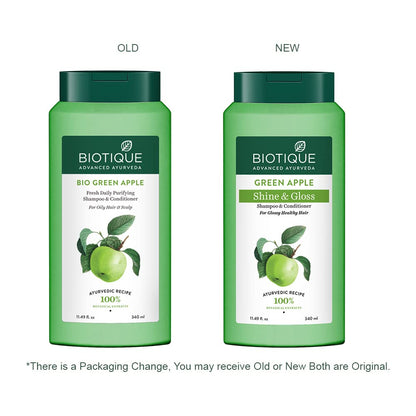 Biotique Green Apple Shine & Gloss Shampoo and Conditioner, Botanical Hair Cleanser with Green Apple Extract, pH-Balanced For