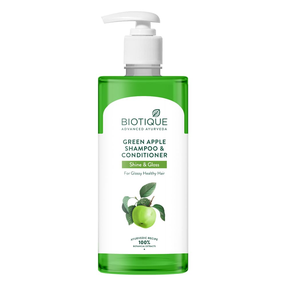 Biotique Green Apple Shine & Gloss Shampoo and Conditioner, Botanical Hair Cleanser with Green Apple Extract, pH-Balanced For