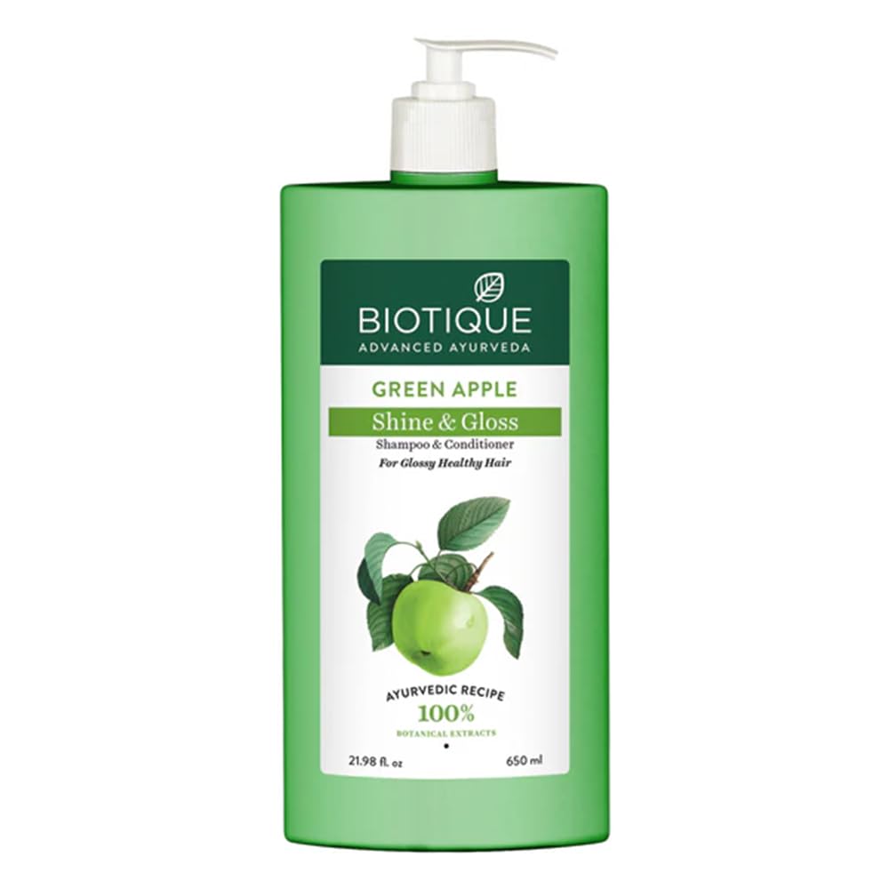Biotique Green Apple Shine & Gloss Shampoo and Conditioner, Botanical Hair Cleanser with Green Apple Extract, pH-Balanced For