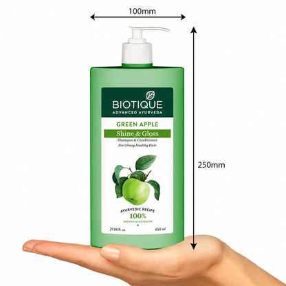 Biotique Green Apple Shine & Gloss Shampoo and Conditioner, Botanical Hair Cleanser with Green Apple Extract, pH-Balanced For