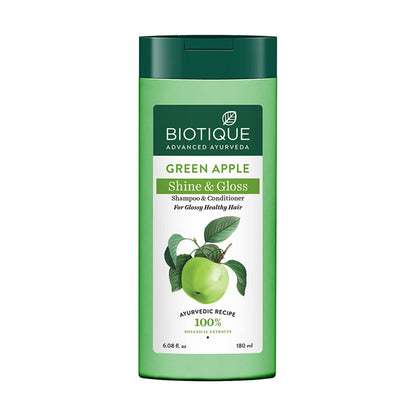 Biotique Green Apple Shine & Gloss Shampoo and Conditioner, Botanical Hair Cleanser with Green Apple Extract, pH-Balanced For