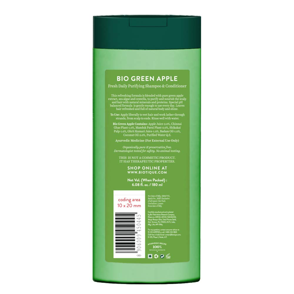 Biotique Green Apple Shine & Gloss Shampoo and Conditioner, Botanical Hair Cleanser with Green Apple Extract, pH-Balanced For