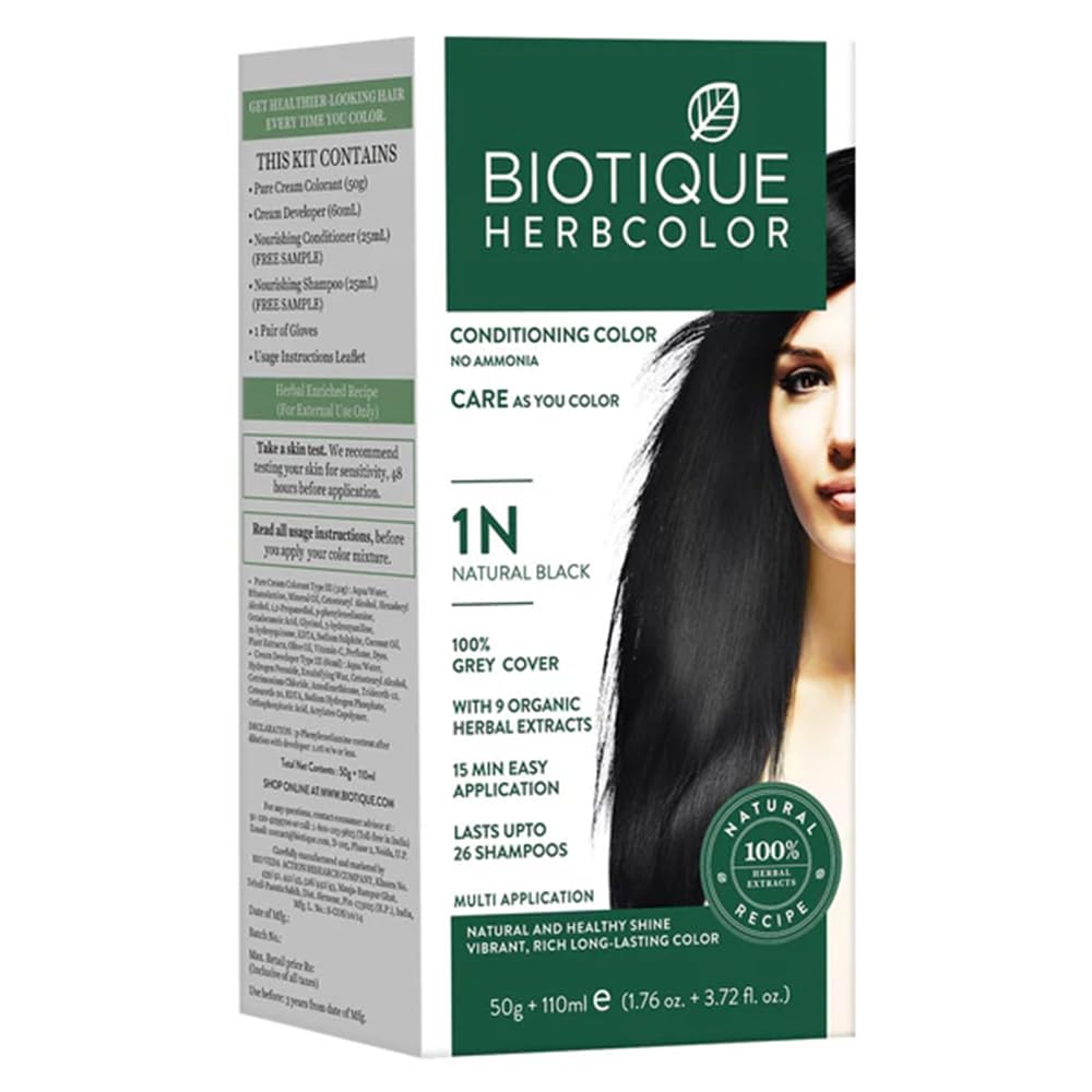Biotique Herbcolor Conditioning Hair Colour, Semi-Permanent Hair Dye, Ammonia Free, 9 Herbal Extracts, 50g + 110ml