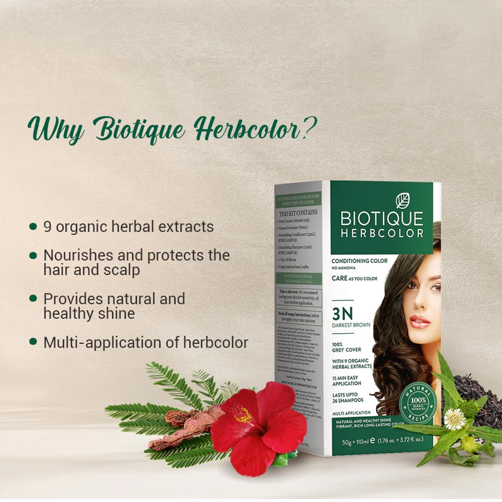 Biotique Herbcolor Conditioning Hair Colour, Semi-Permanent Hair Dye, Ammonia Free, 9 Herbal Extracts, 50g + 110ml - back vie