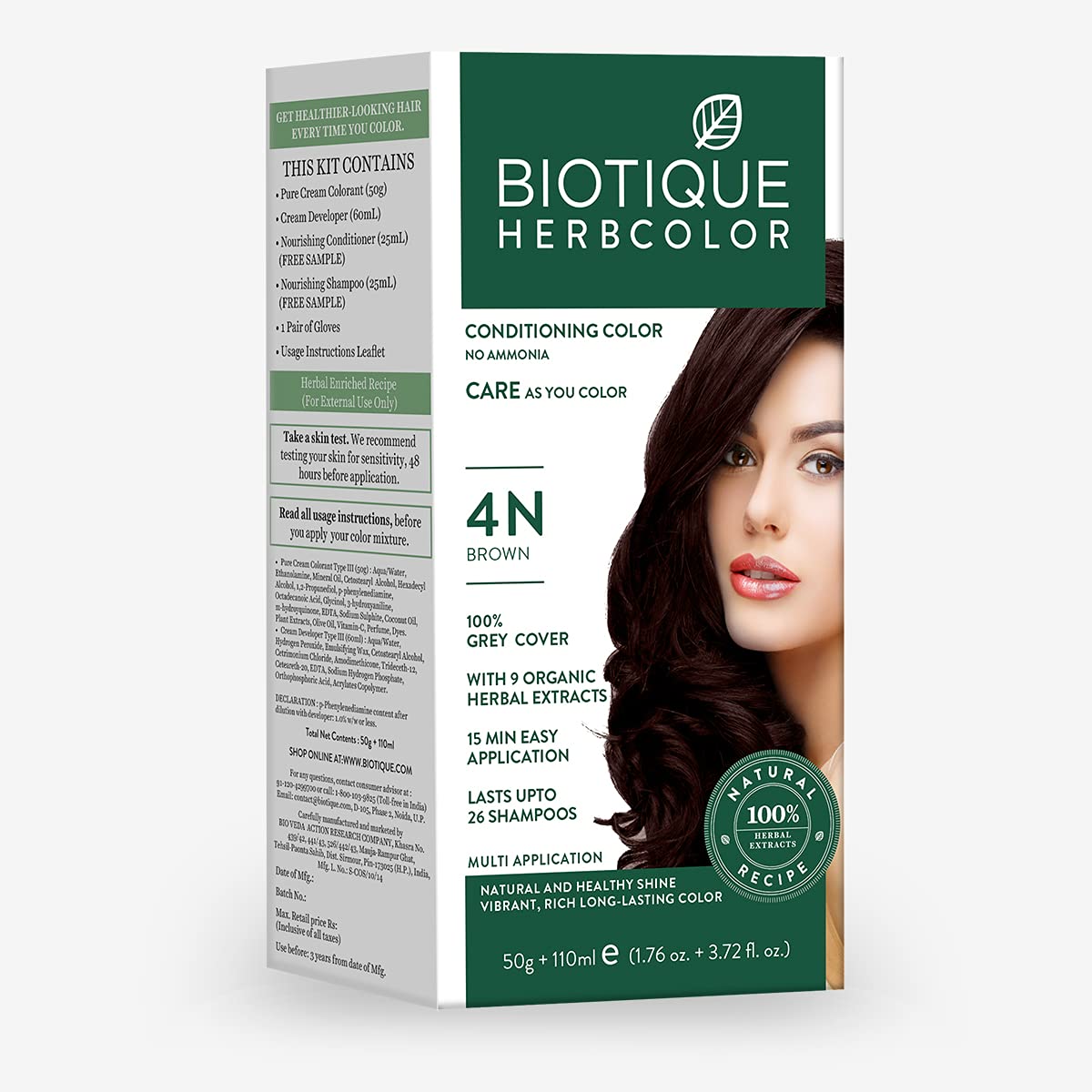 Biotique Herbcolor Conditioning Hair Colour, Semi-Permanent Hair Dye, Ammonia Free, 9 Herbal Extracts, 50g + 110ml (12)