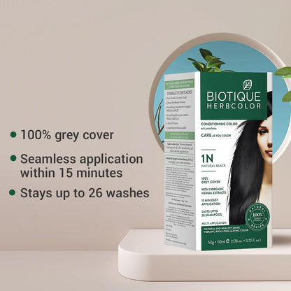 Biotique Herbcolor Conditioning Hair Colour, Semi-Permanent Hair Dye, Ammonia Free, 9 Herbal Extracts, 50g + 110ml - ingredie