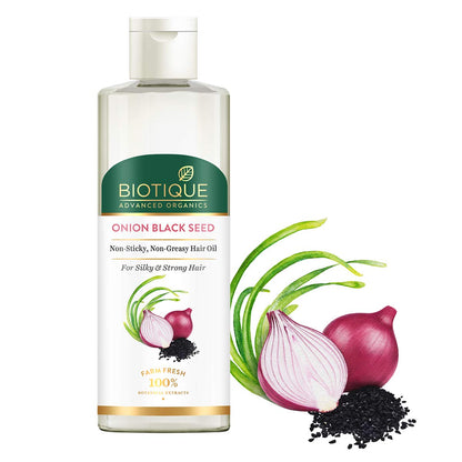Biotique Onion Black Seed Hair Oil, 200ml, Hair Oil with Red Onion Seed Oil and Essential Oils - front view