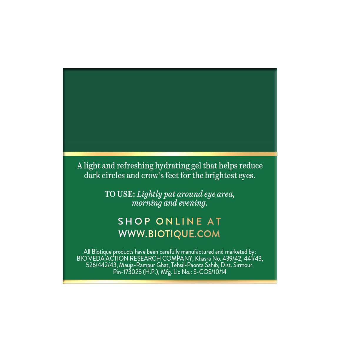 Biotique Tea Tree Skin Clearing Eye Mask, Green, Gel Eye, 15g, Eye Masks - back view