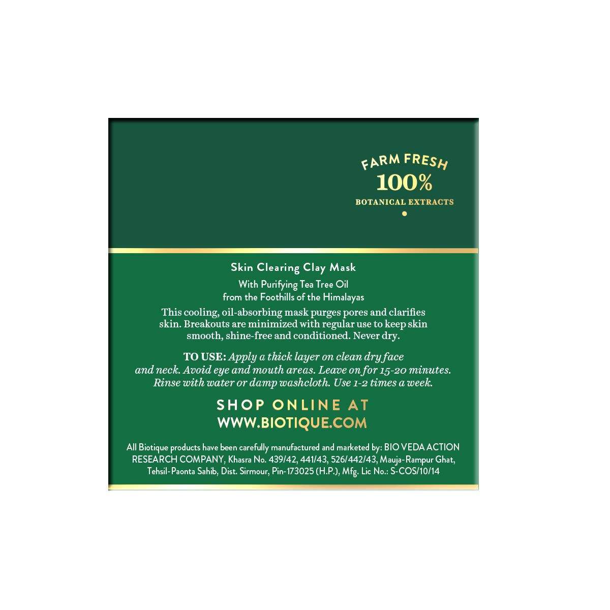 Biotique Tea Tree Skin Clearing Eye Mask, Green, Gel Eye, 15g, Eye Masks - back view (8)