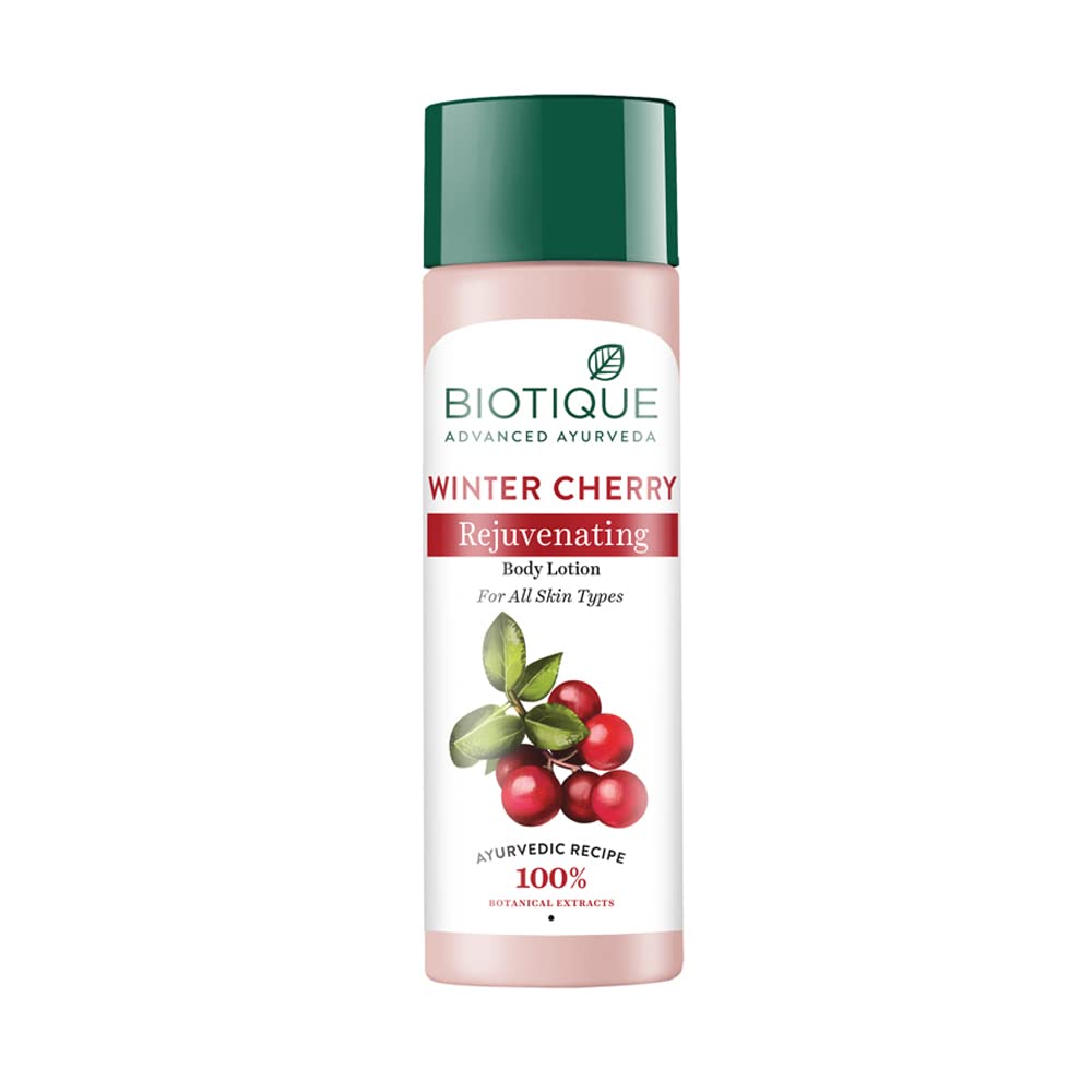 Biotique Winter Cherry Rejuvenating Body Lotion with Ashwagandha and Almond Oil, Botanical Body Moisturizer