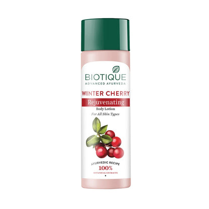 Biotique Winter Cherry Rejuvenating Body Lotion with Ashwagandha and Almond Oil, Botanical Body Moisturizer