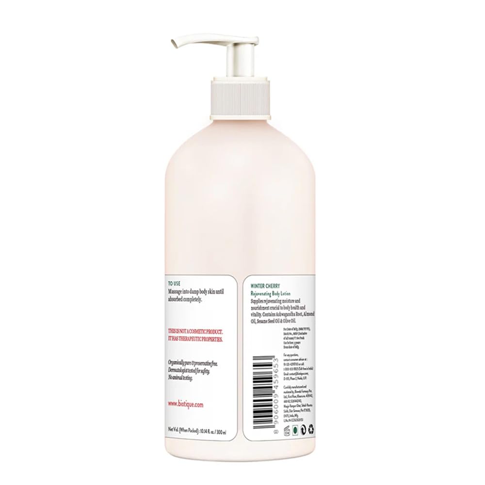 Biotique Winter Cherry Rejuvenating Body Lotion with Ashwagandha and Almond Oil, Botanical Body Moisturizer - front view (17)