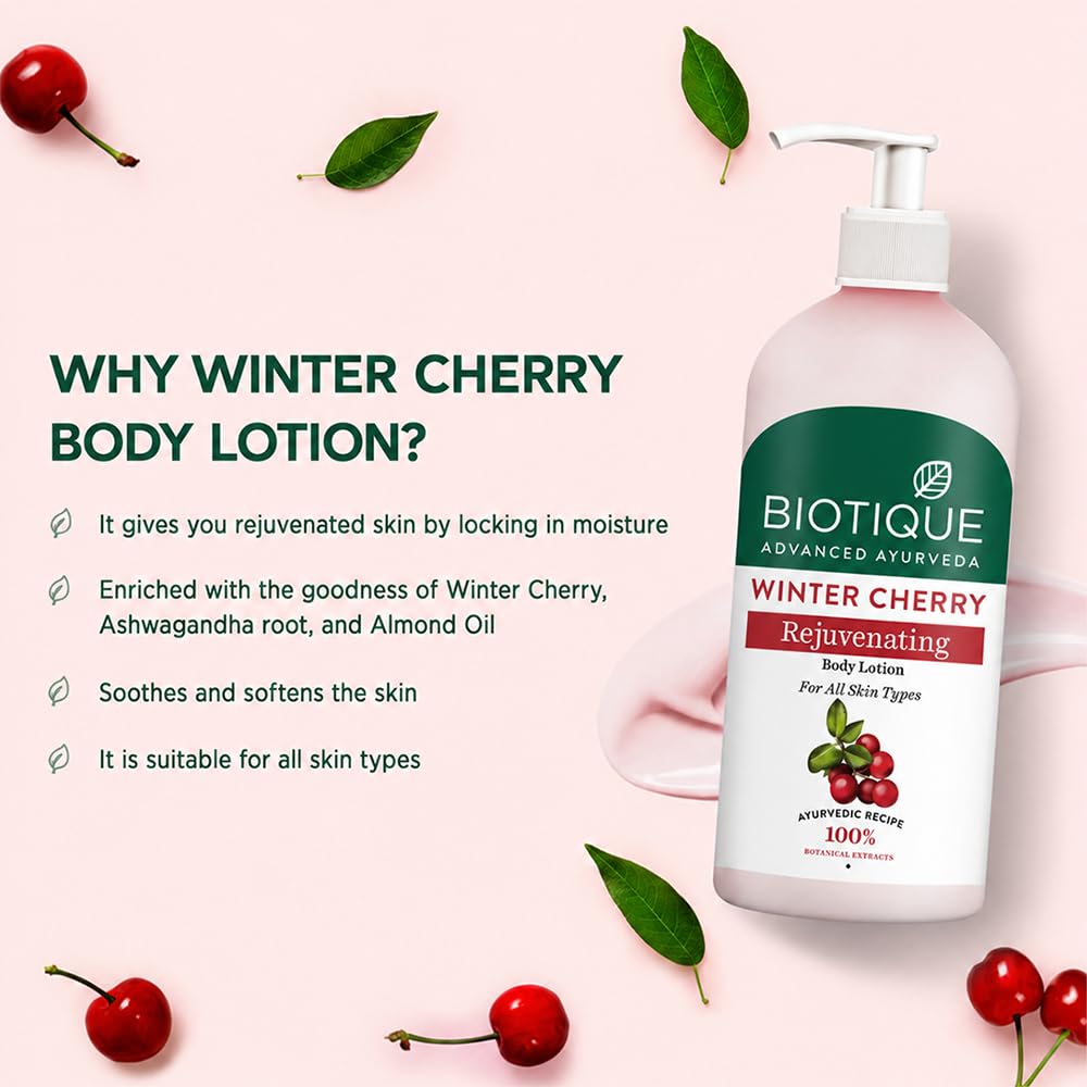 Biotique Winter Cherry Rejuvenating Body Lotion with Ashwagandha and Almond Oil, Botanical Body Moisturizer - packaging (19)