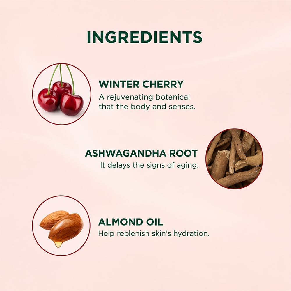 Biotique Winter Cherry Rejuvenating Body Lotion with Ashwagandha and Almond Oil, Botanical Body Moisturizer - label detail (2