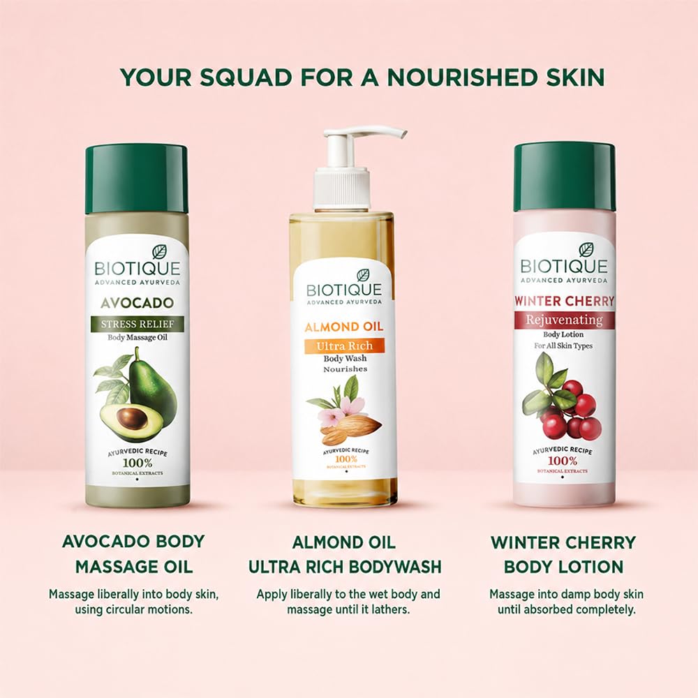 Biotique Winter Cherry Rejuvenating Body Lotion with Ashwagandha and Almond Oil, Botanical Body Moisturizer - in use