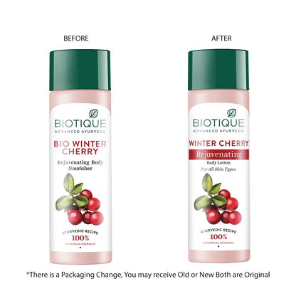 Biotique Winter Cherry Rejuvenating Body Lotion with Ashwagandha and Almond Oil, Botanical Body Moisturizer - back view