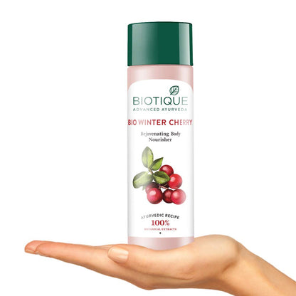Biotique Winter Cherry Rejuvenating Body Lotion with Ashwagandha and Almond Oil, Botanical Body Moisturizer - packaging