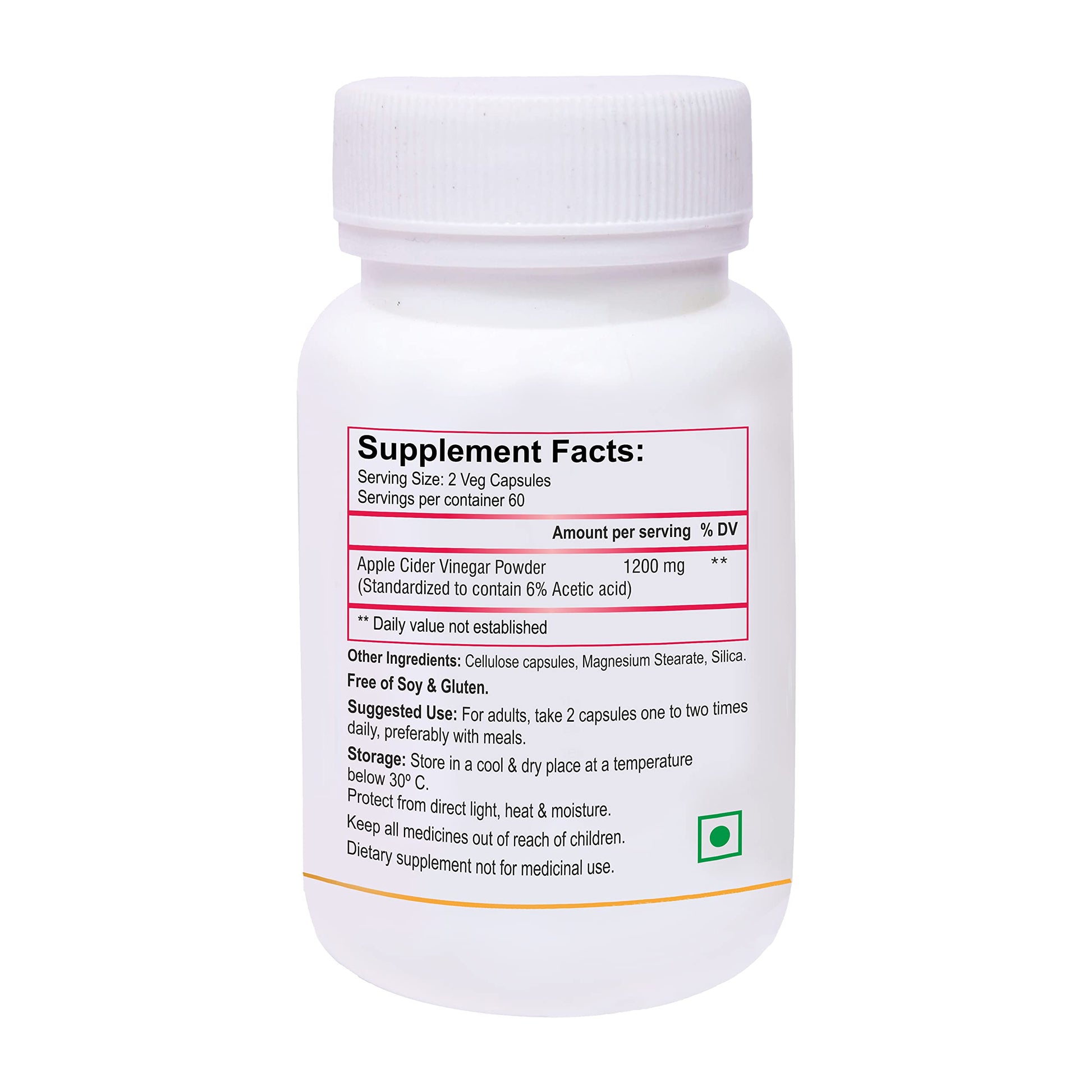 Biotrex Nutraceuticals Apple Cider Vinegar Capsules, 1200mg, 60 Count, Organic Dietary Supplement - front view