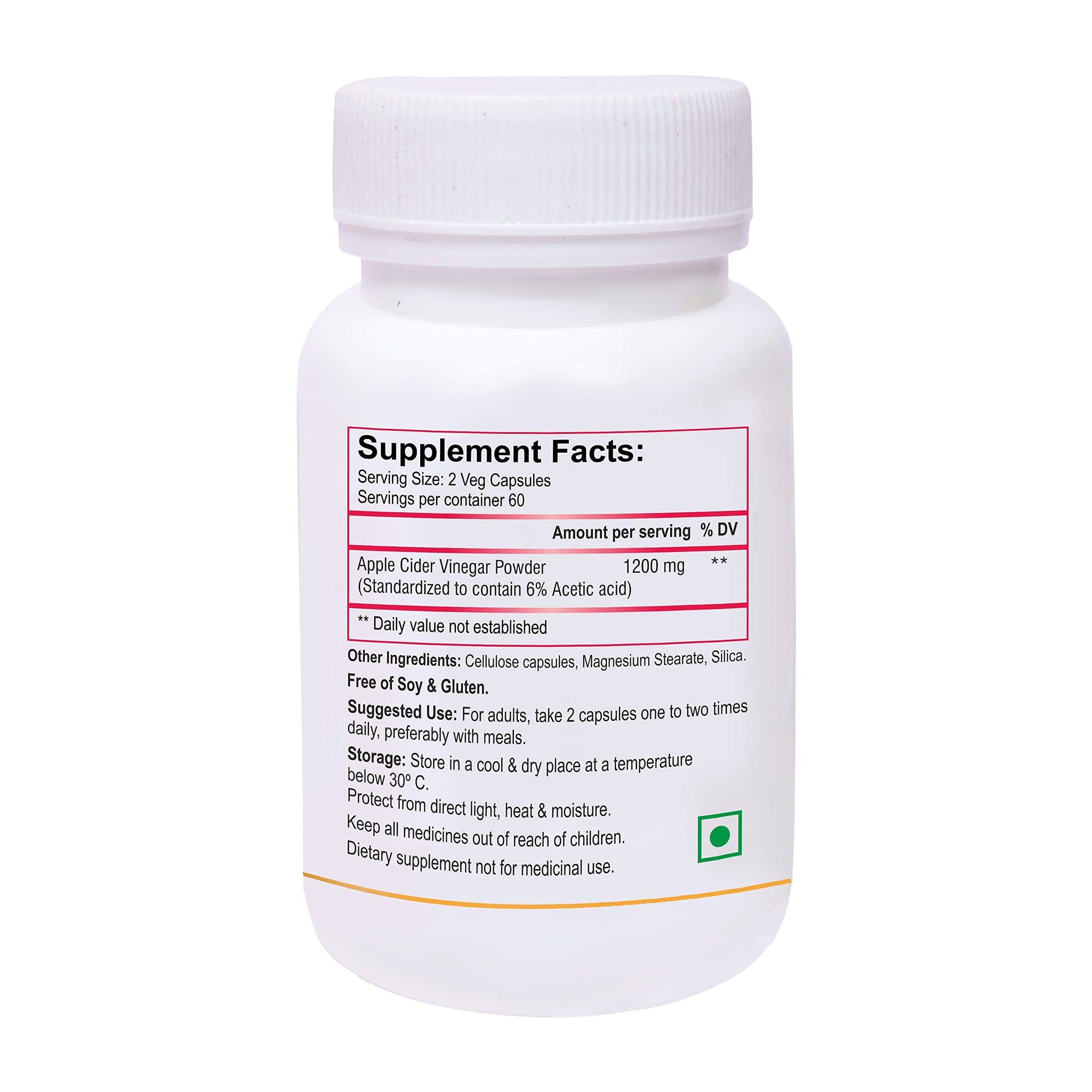 Biotrex Nutraceuticals Apple Cider Vinegar Capsules, 1200mg, 60 Count, Organic Dietary Supplement - front view