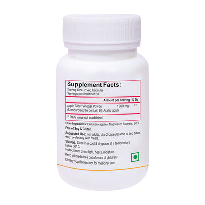 Biotrex Nutraceuticals Apple Cider Vinegar Capsules, 1200mg, 60 Count, Organic Dietary Supplement - front view