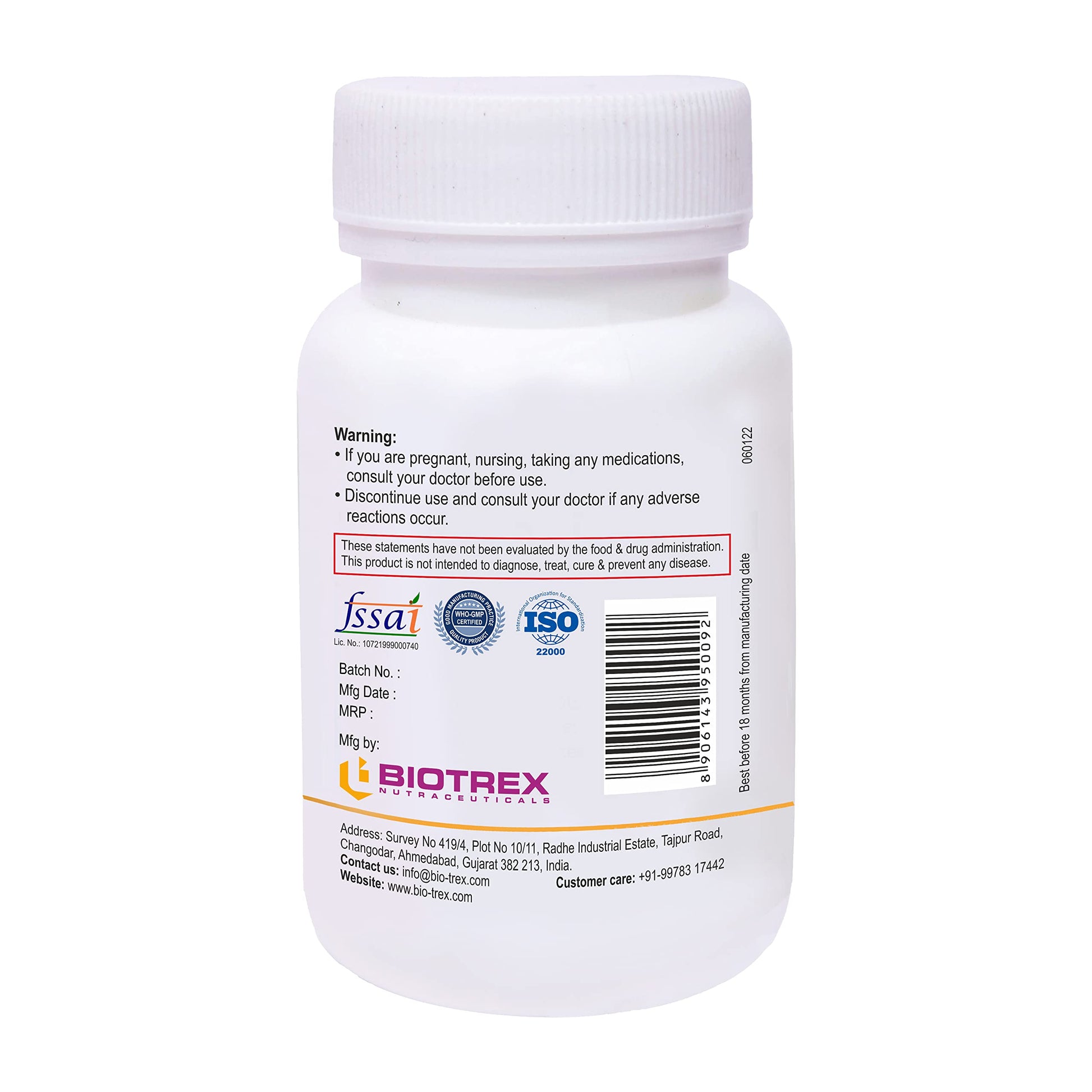 Biotrex Nutraceuticals Apple Cider Vinegar Capsules, 1200mg, 60 Count, Organic Dietary Supplement - back view