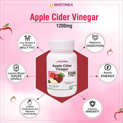 Biotrex Nutraceuticals Apple Cider Vinegar Capsules, 1200mg, 60 Count, Organic Dietary Supplement - packaging