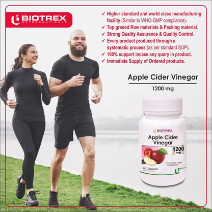 Biotrex Nutraceuticals Apple Cider Vinegar Capsules, 1200mg, 60 Count, Organic Dietary Supplement - label detail