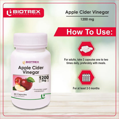 Biotrex Nutraceuticals Apple Cider Vinegar Capsules, 1200mg, 60 Count, Organic Dietary Supplement - ingredients panel