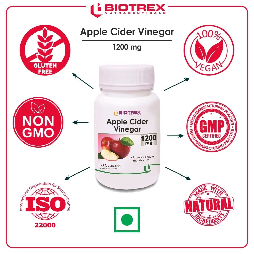 Biotrex Nutraceuticals Apple Cider Vinegar Capsules, 1200mg, 60 Count, Organic Dietary Supplement - close-up detail