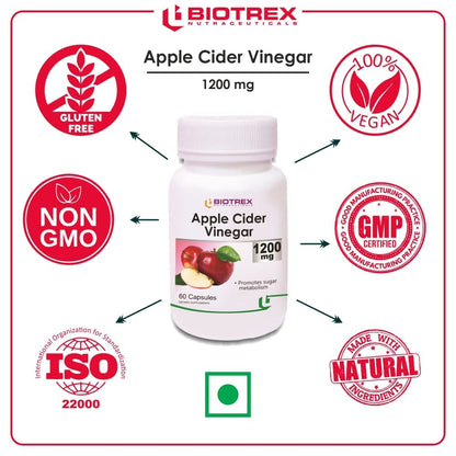 Biotrex Nutraceuticals Apple Cider Vinegar Capsules, 1200mg, 60 Count, Organic Dietary Supplement - close-up detail