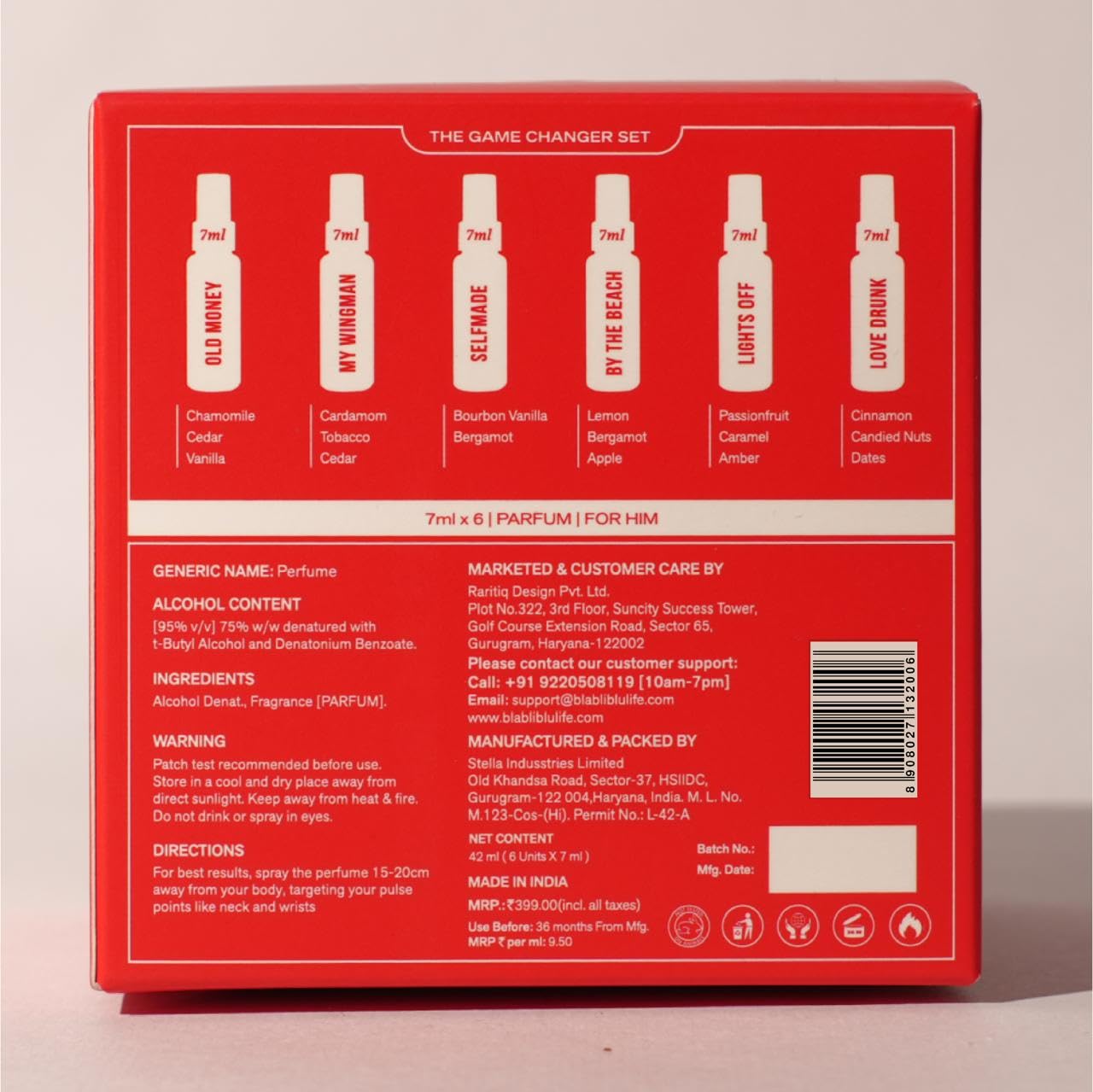 BLA BLI BLU Perfume Trial Set for Men, 4x7ml, Parfum Fragrance Collection, 25% Oil Concentration - close-up detail