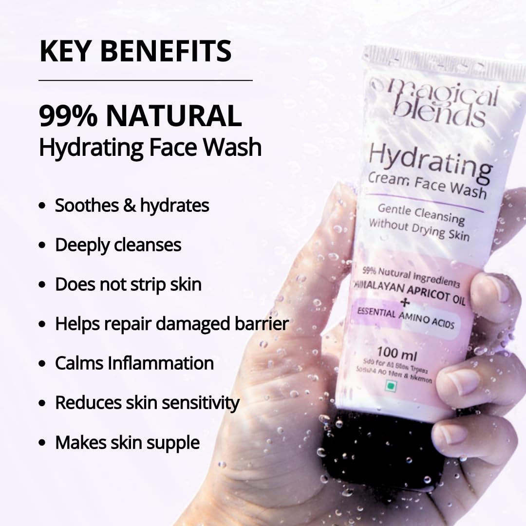 BLENDS Hydrating Cream Face Wash, 100ml, 99% Natural with Himalayan Apricot Oil, Shea and Coconut Butter - back view