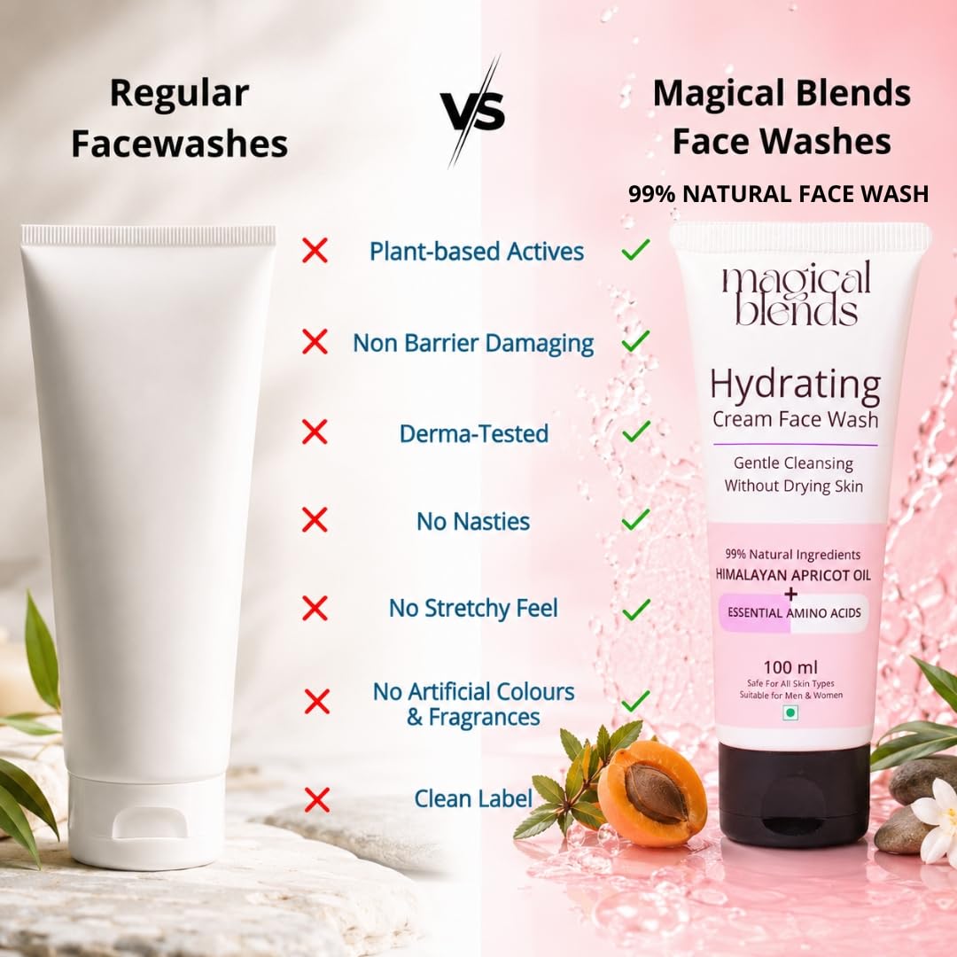 BLENDS Hydrating Cream Face Wash, 100ml, 99% Natural with Himalayan Apricot Oil, Shea and Coconut Butter - label detail
